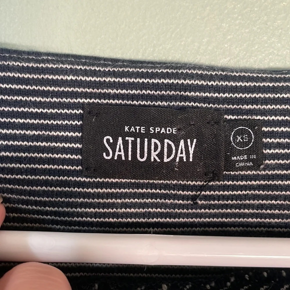 Kate Spade Saturday Shirt Black Gray Striped Asymmetrical Neck size XS‎ - Picture 4 of 6
